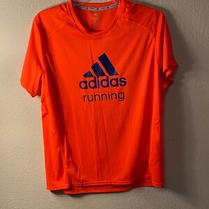 adidas Bright Orange Short Sleeve Running Tee with Navy Logo